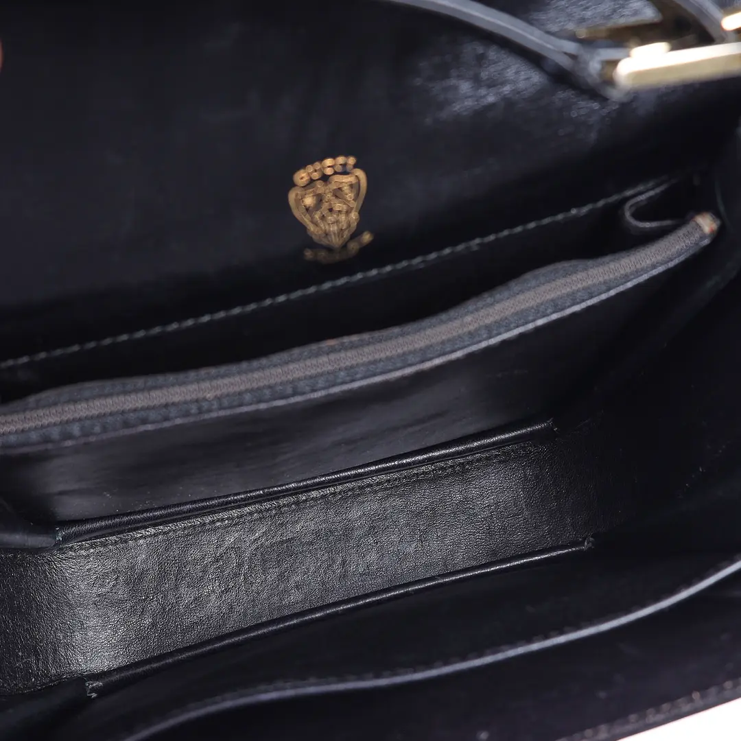 Gucci Vintage G Logo Black Leather Shoulder Bag
