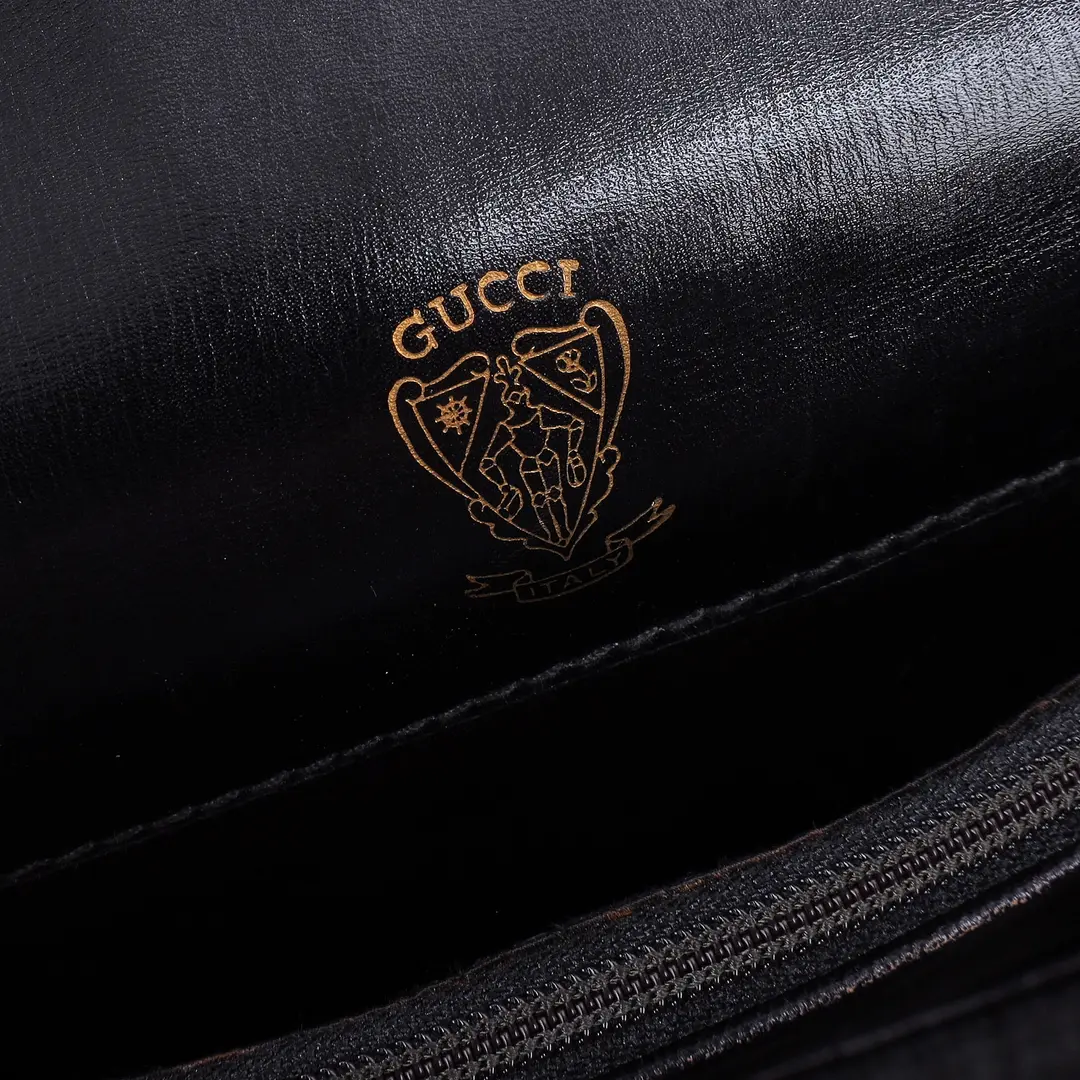 Gucci Vintage G Logo Black Leather Shoulder Bag