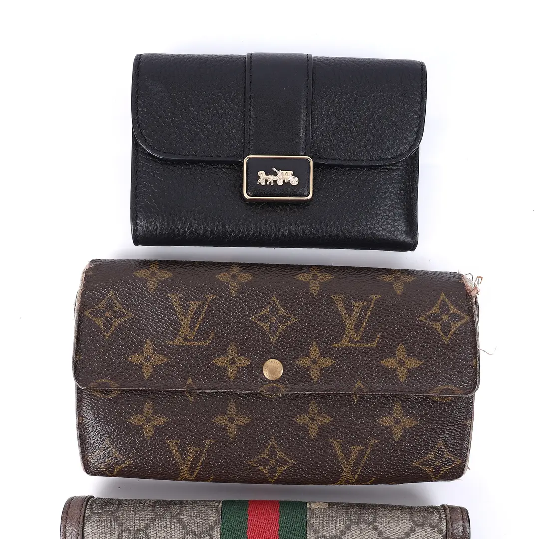 Louis Vuitton Gucci Coach Brown Black Canvas Leather Wallet Set