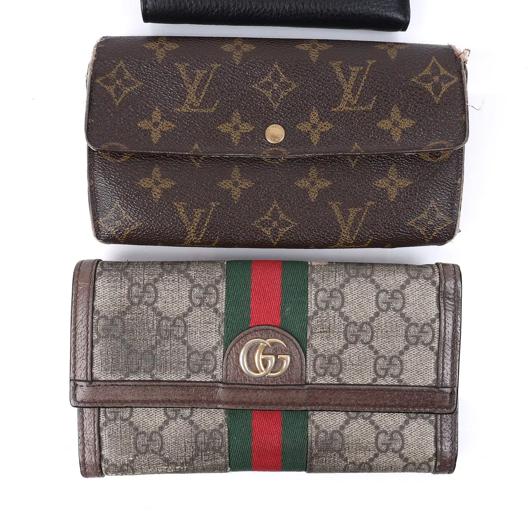 Louis Vuitton Gucci Coach Brown Black Canvas Leather Wallet Set