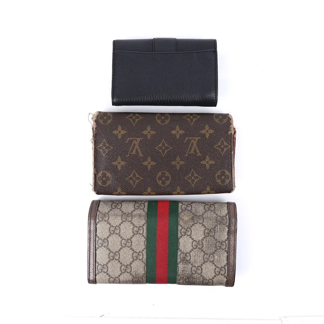 Louis Vuitton Gucci Coach Brown Black Canvas Leather Wallet Set