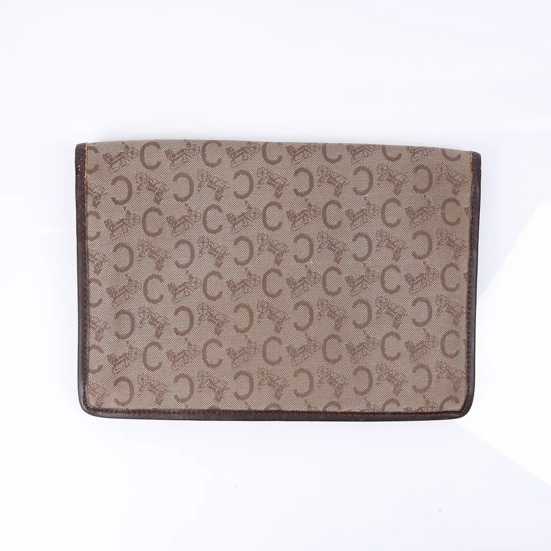 Celine Vintage C Macadam Brown Canvas Clutch Bag