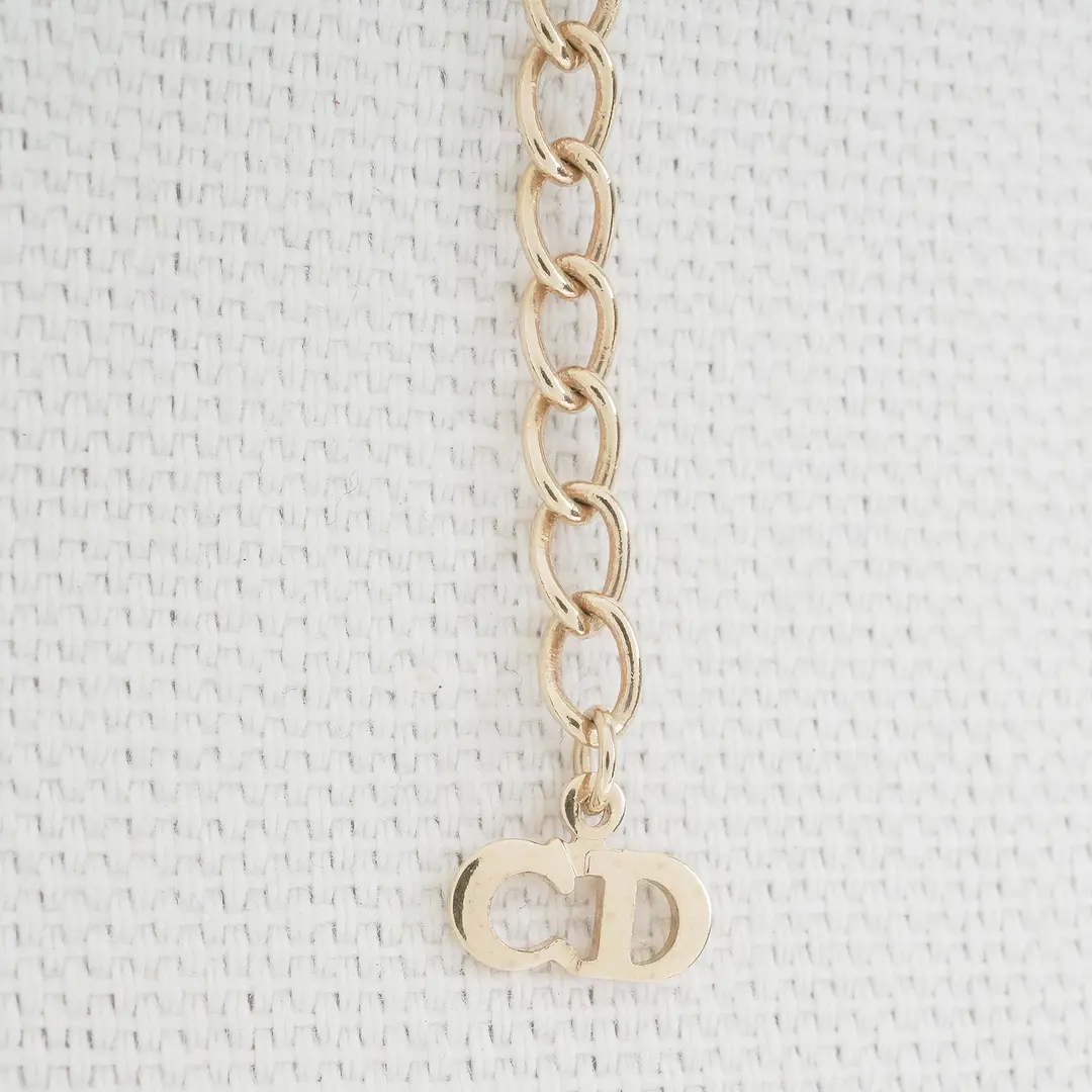 Dior Logo Rhinestone Circle Gold Necklace