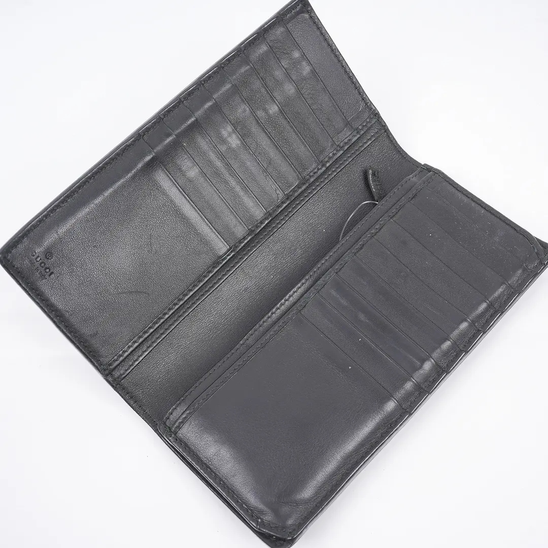 Gucci Embossed Logo Black Leather Long Wallet