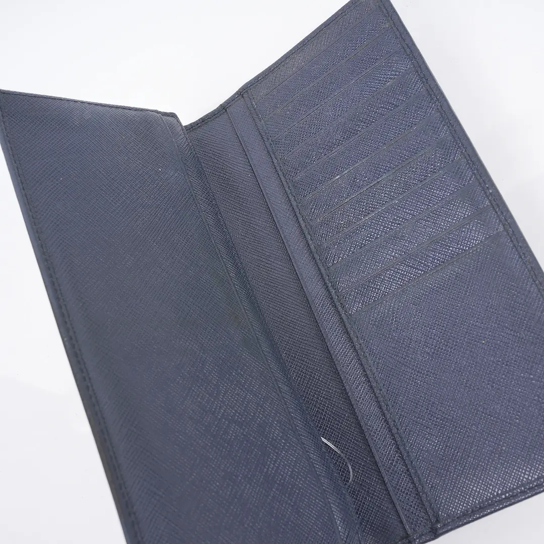 Prada Saffiano Blue Leather Long Wallet