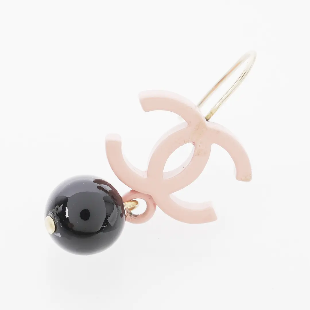 Chanel CC Logo Pink Black Enamel Drop Earring