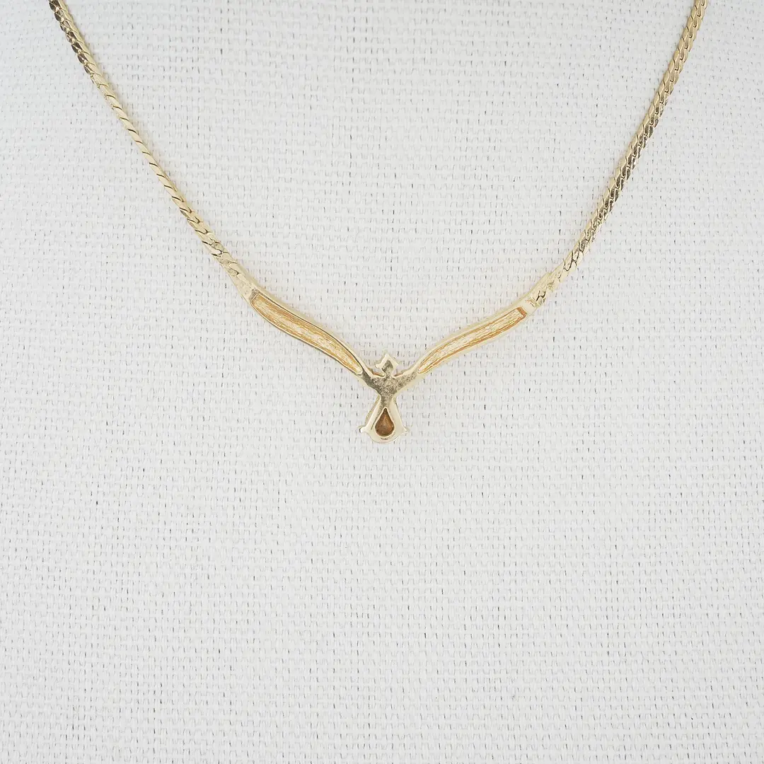 Dior Vintage V-Shape Crystal Drop Gold Necklace