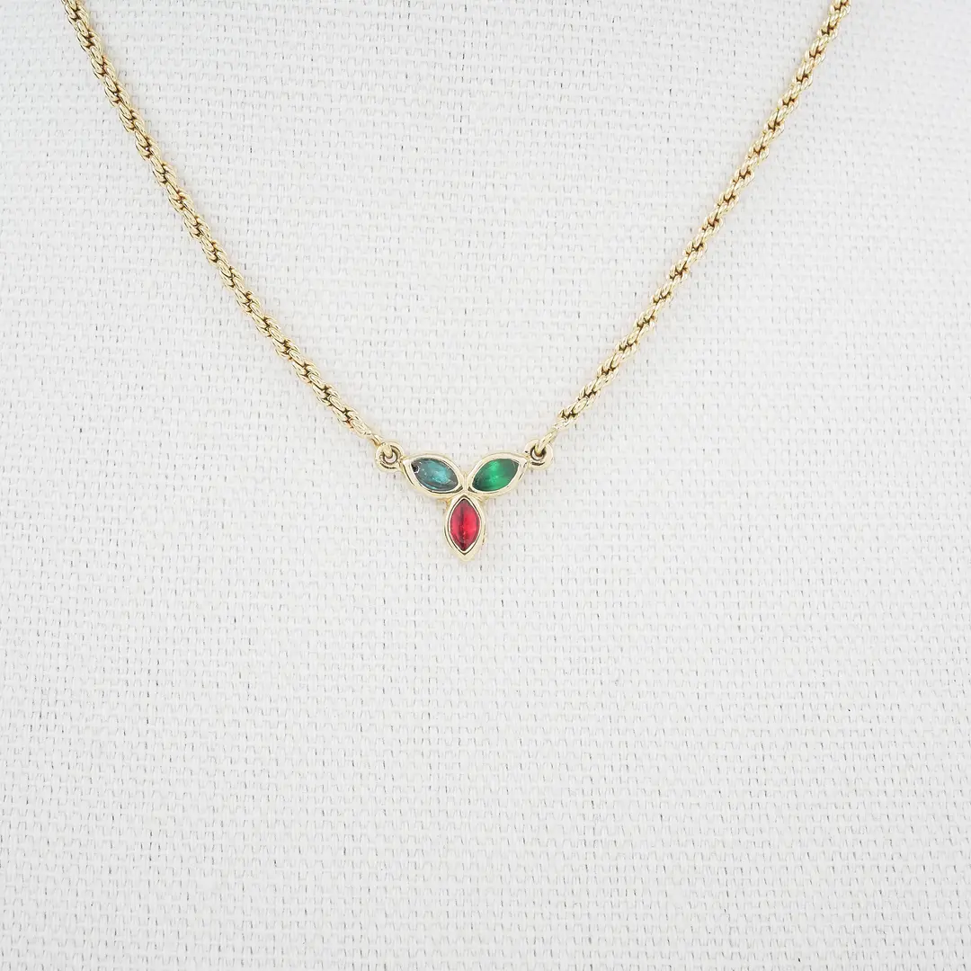Dior Vintage Tri-Color Enamel Gold Necklace