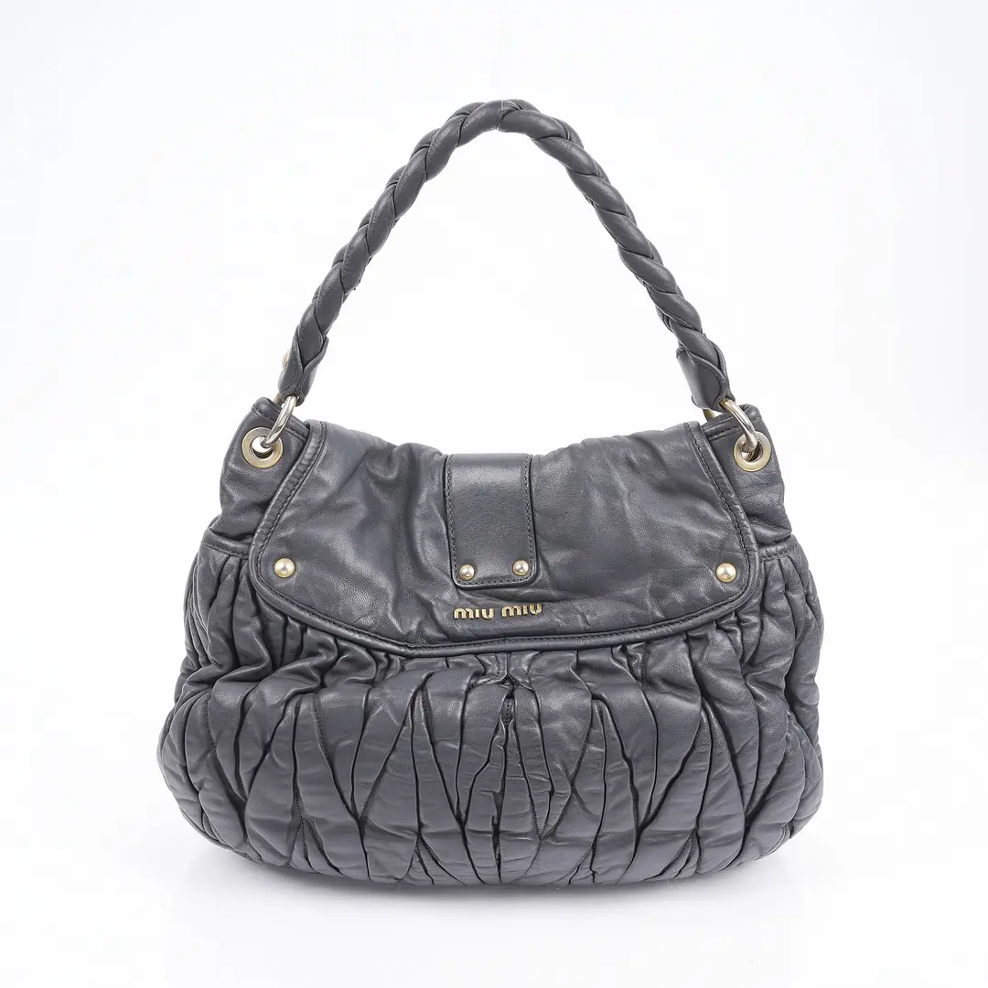 Miu Miu Matelasse Gray Leather Shoulder Bag