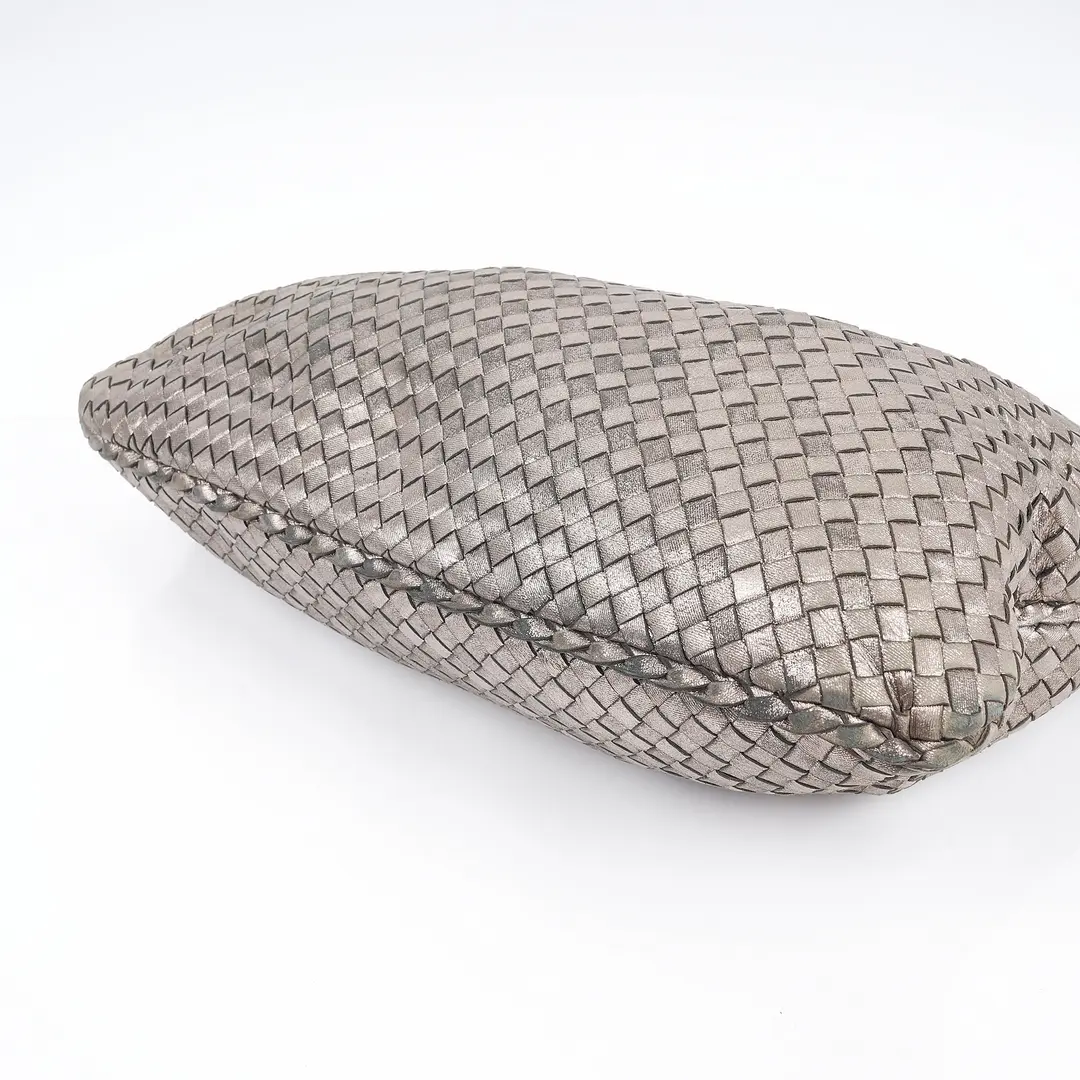 Bottega Veneta Veneta Silver Intrecciato Shoulder Bag