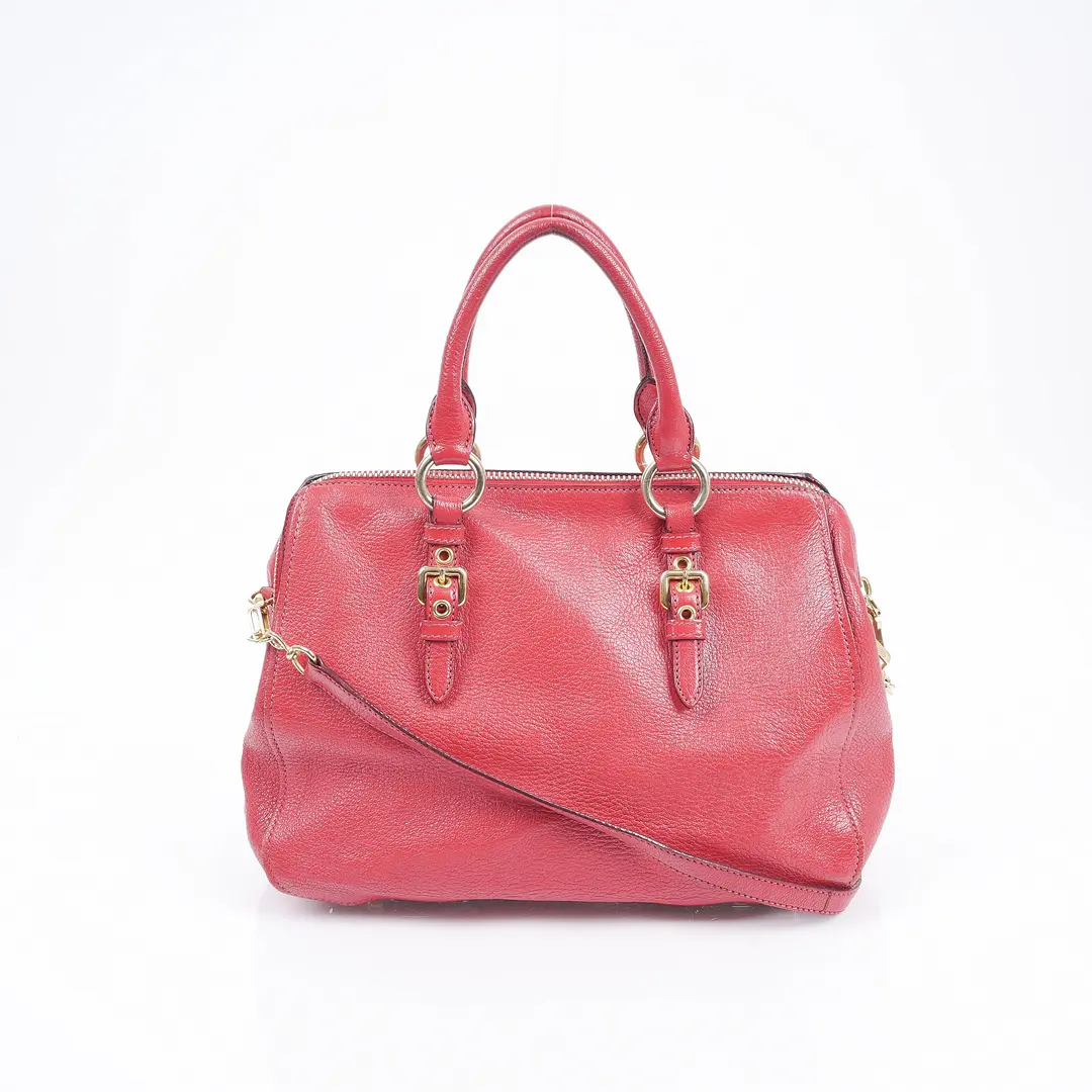 Miu Miu Madras Red Leather Shoulder Bag