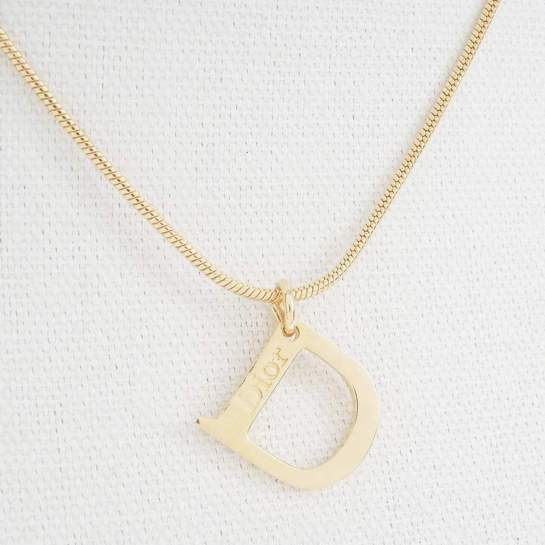 Dior Logo Gold Plated Pendant Necklace
