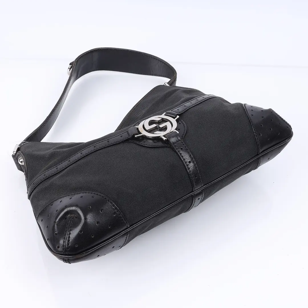 Gucci Interlocking G Black Canvas Shoulder Bag