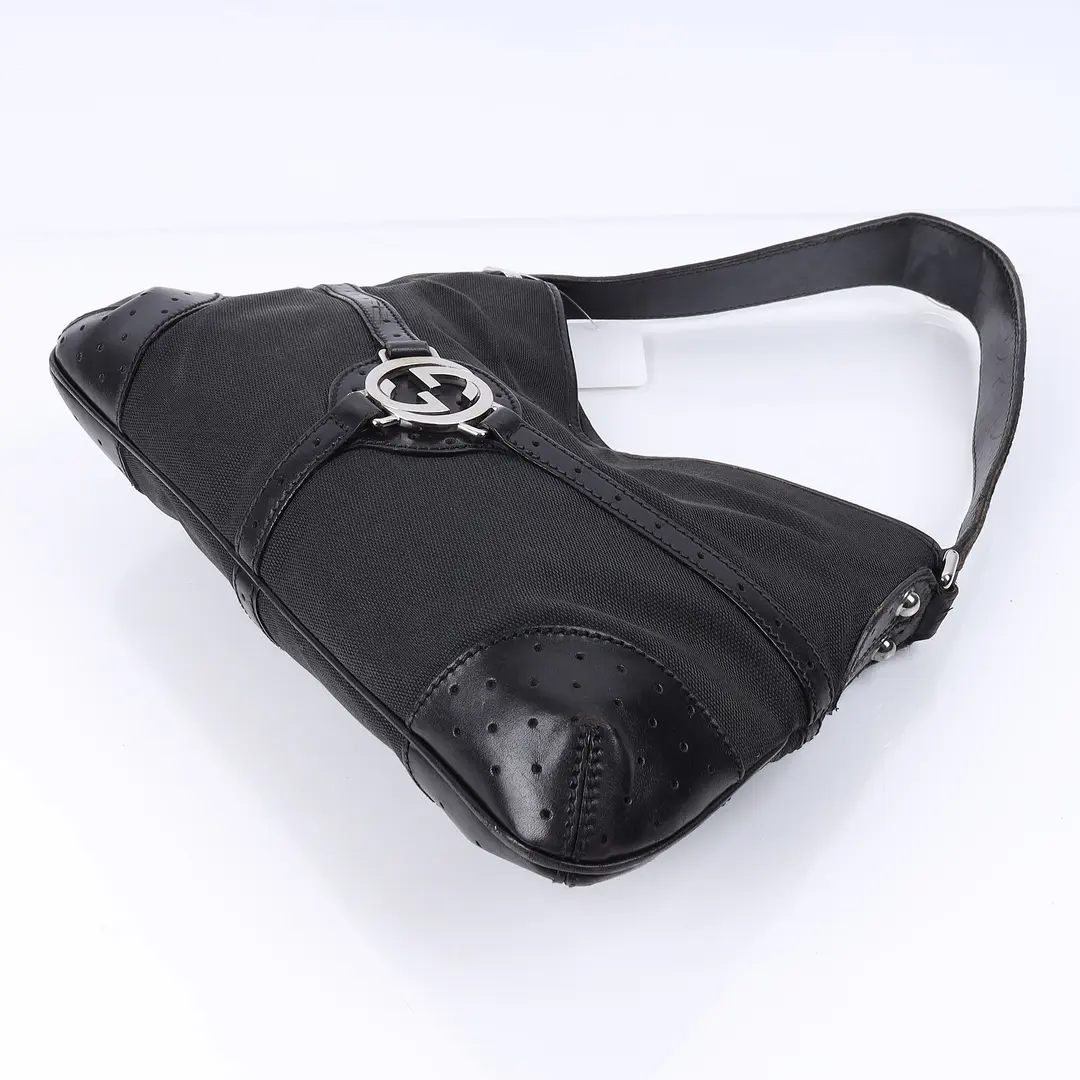 Gucci Interlocking G Black Canvas Shoulder Bag
