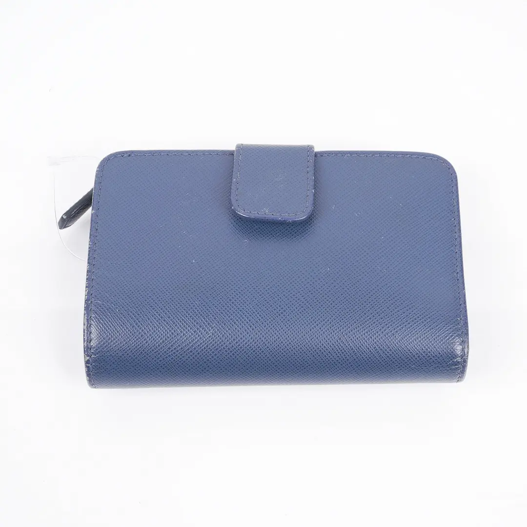 Prada Saffiano Metal Blue Leather Compact Wallet