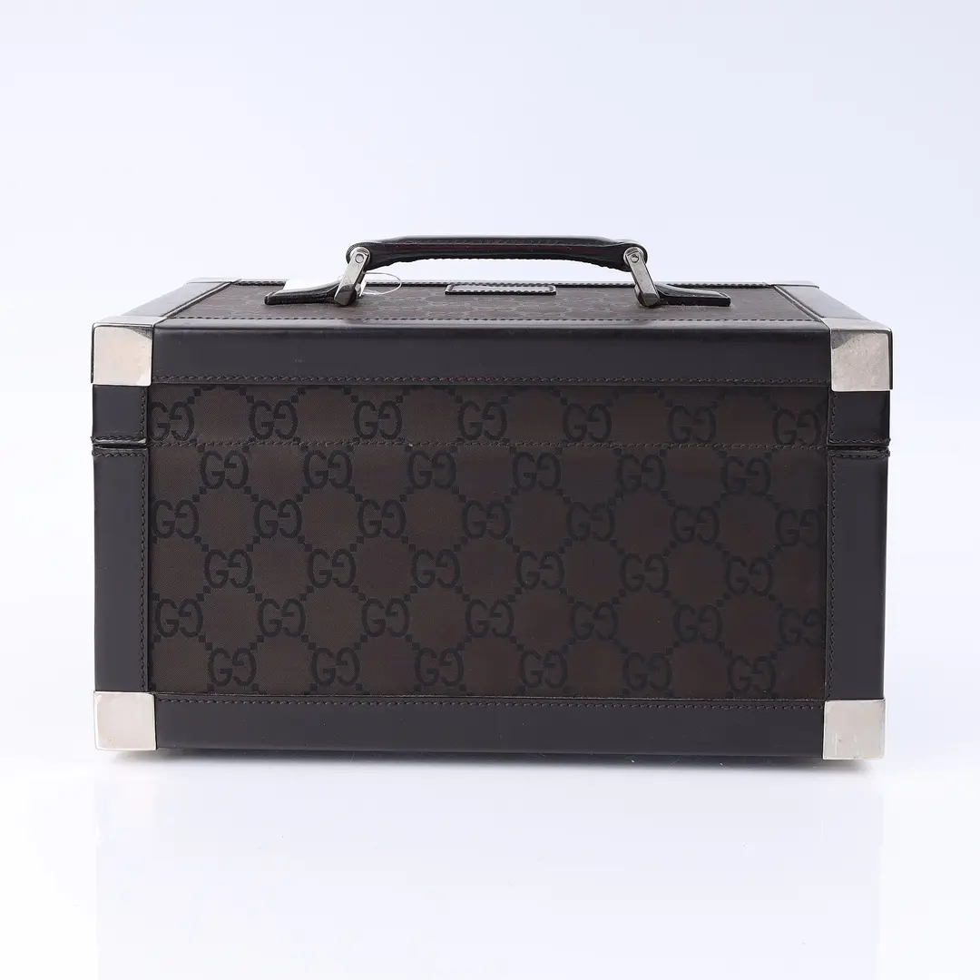 Gucci GG Canvas Brown Leather Vanity Case
