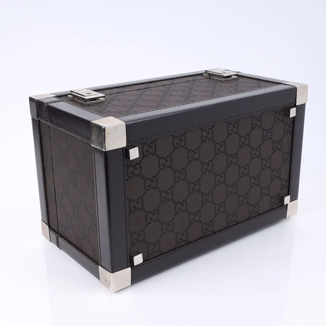 Gucci GG Canvas Brown Leather Vanity Case