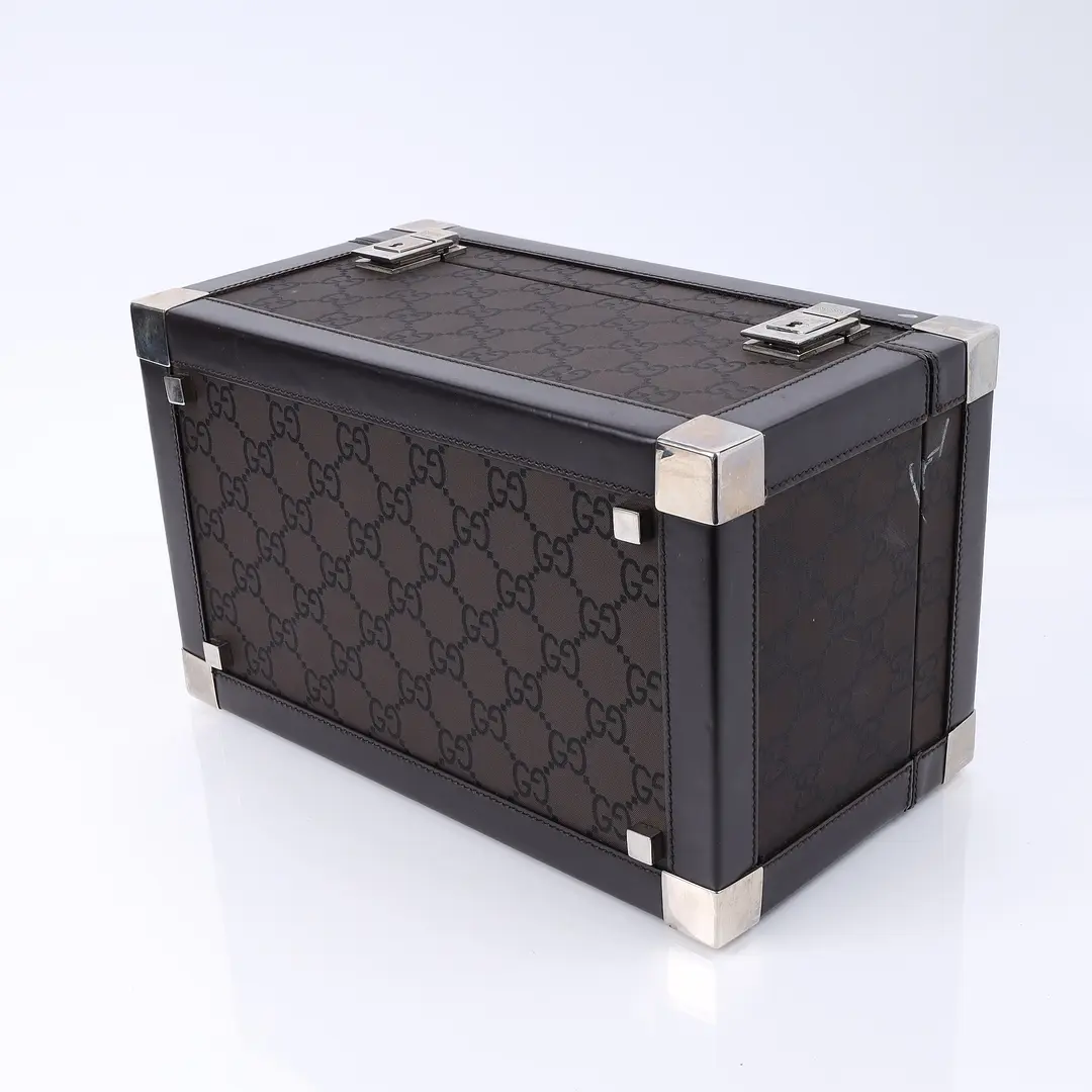 Gucci GG Canvas Brown Leather Vanity Case