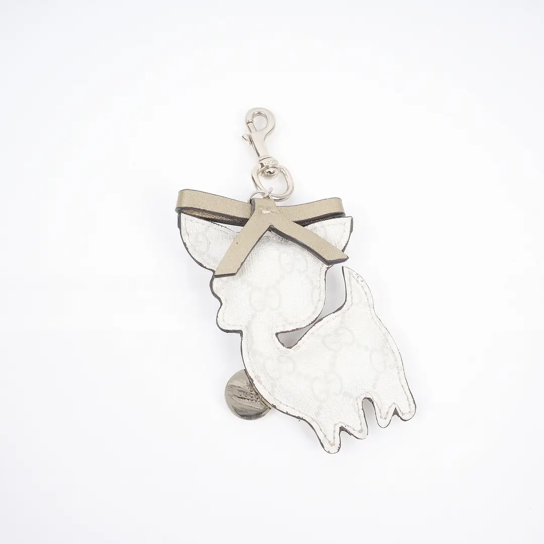Gucci Guccioli Chihuahua White GG Canvas Bag Charm