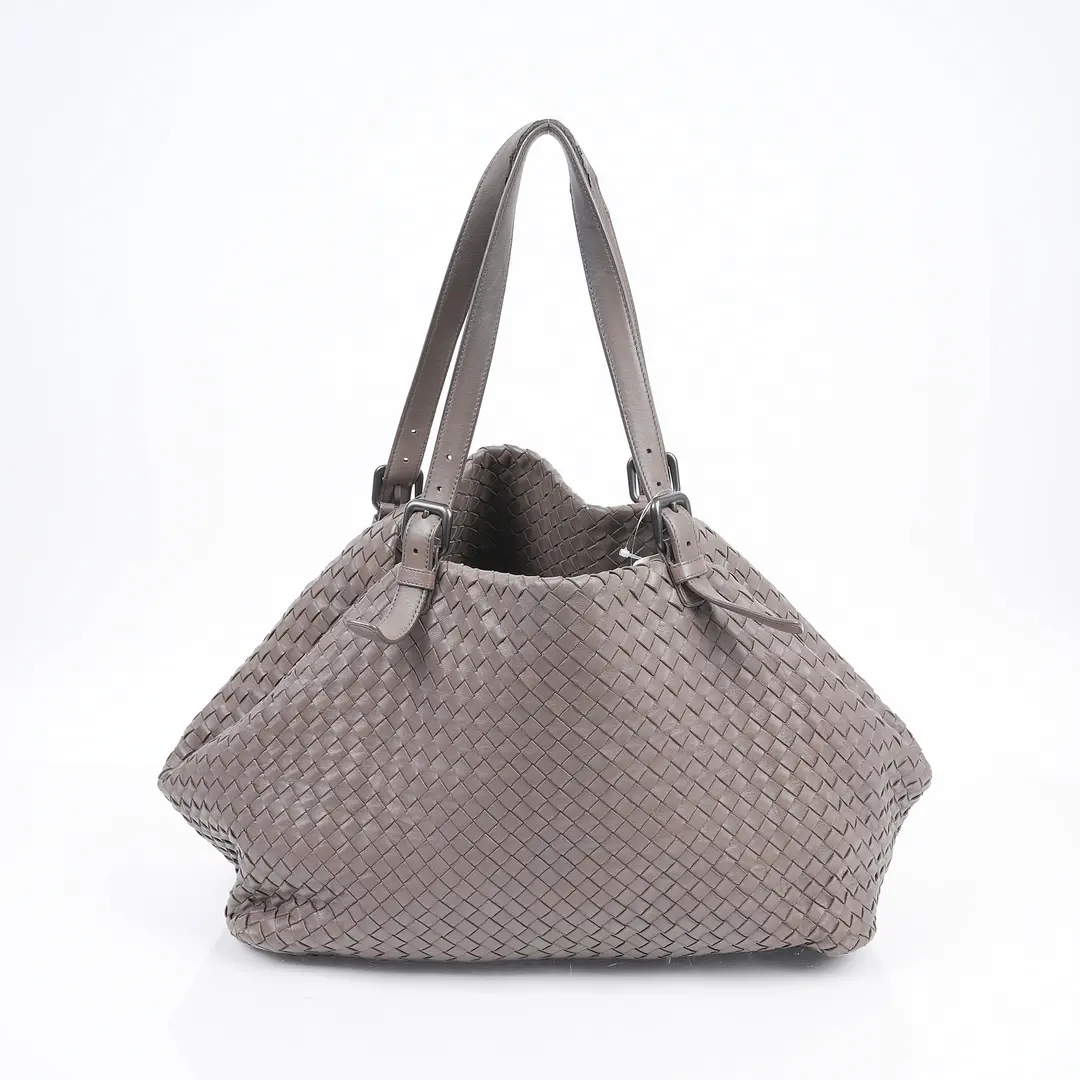 Bottega Veneta Intrecciato Gray Leather Shoulder Bag