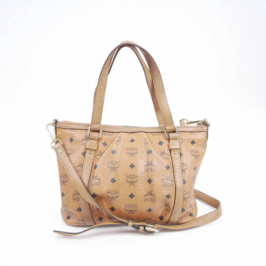 MCM Visetos Brown Canvas Shoulder Bag