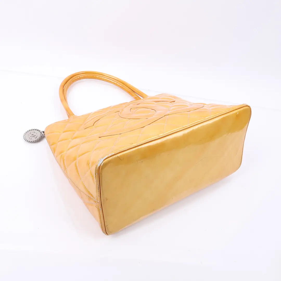 Chanel Medallion Yellow Patent Leather Tote Bag