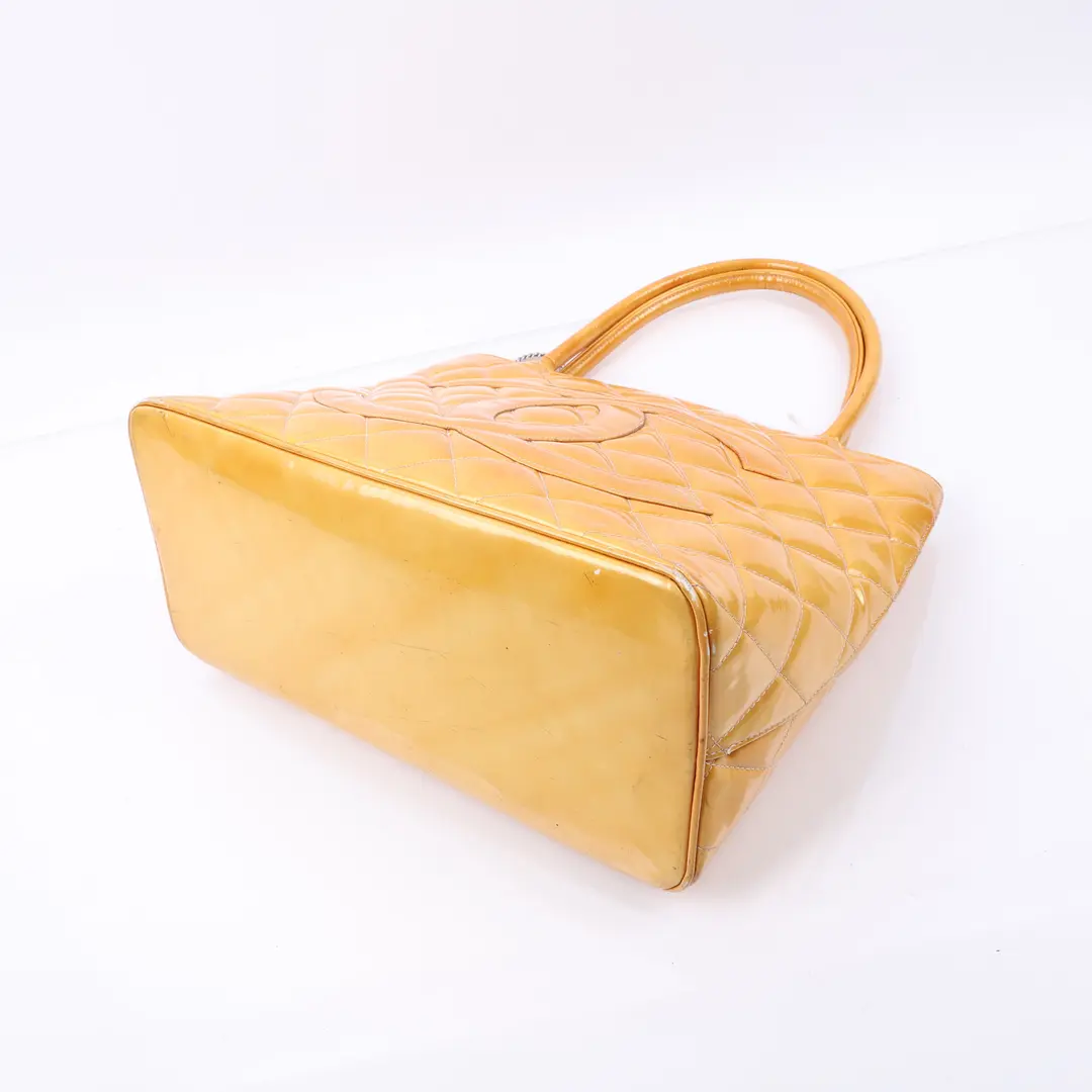Chanel Medallion Yellow Patent Leather Tote Bag