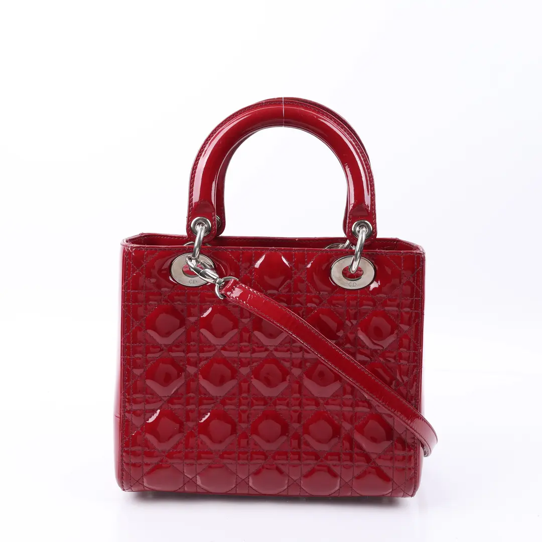 Dior Lady Dior Red Patent Leather Shoulder Bag