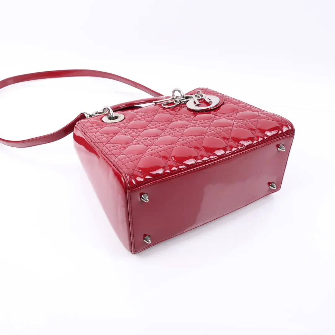 Dior Lady Dior Red Patent Leather Shoulder Bag