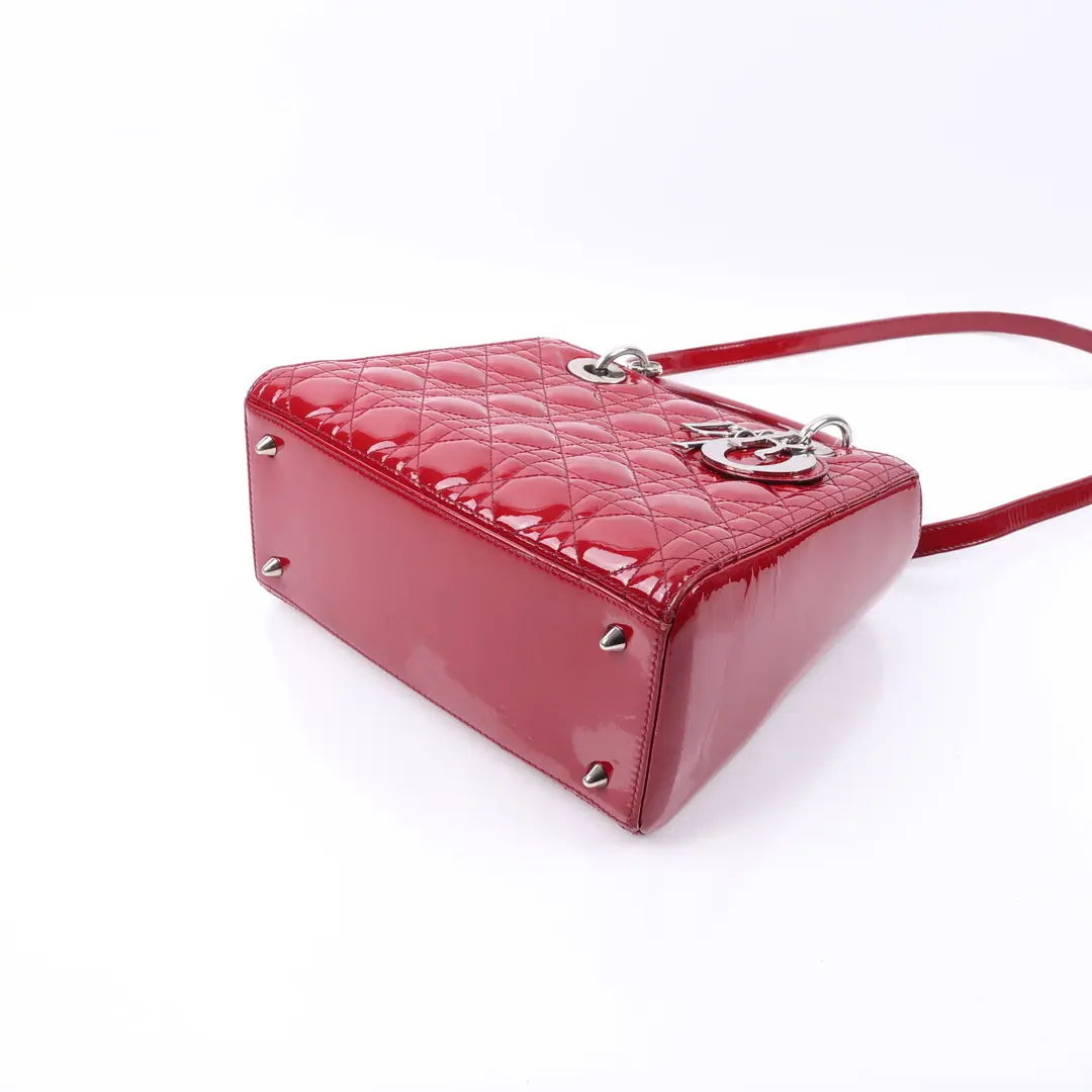 Dior Lady Dior Red Patent Leather Shoulder Bag