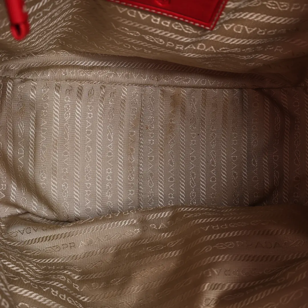 Prada Logo Jacquard Beige Red Canvas Shoulder Bag