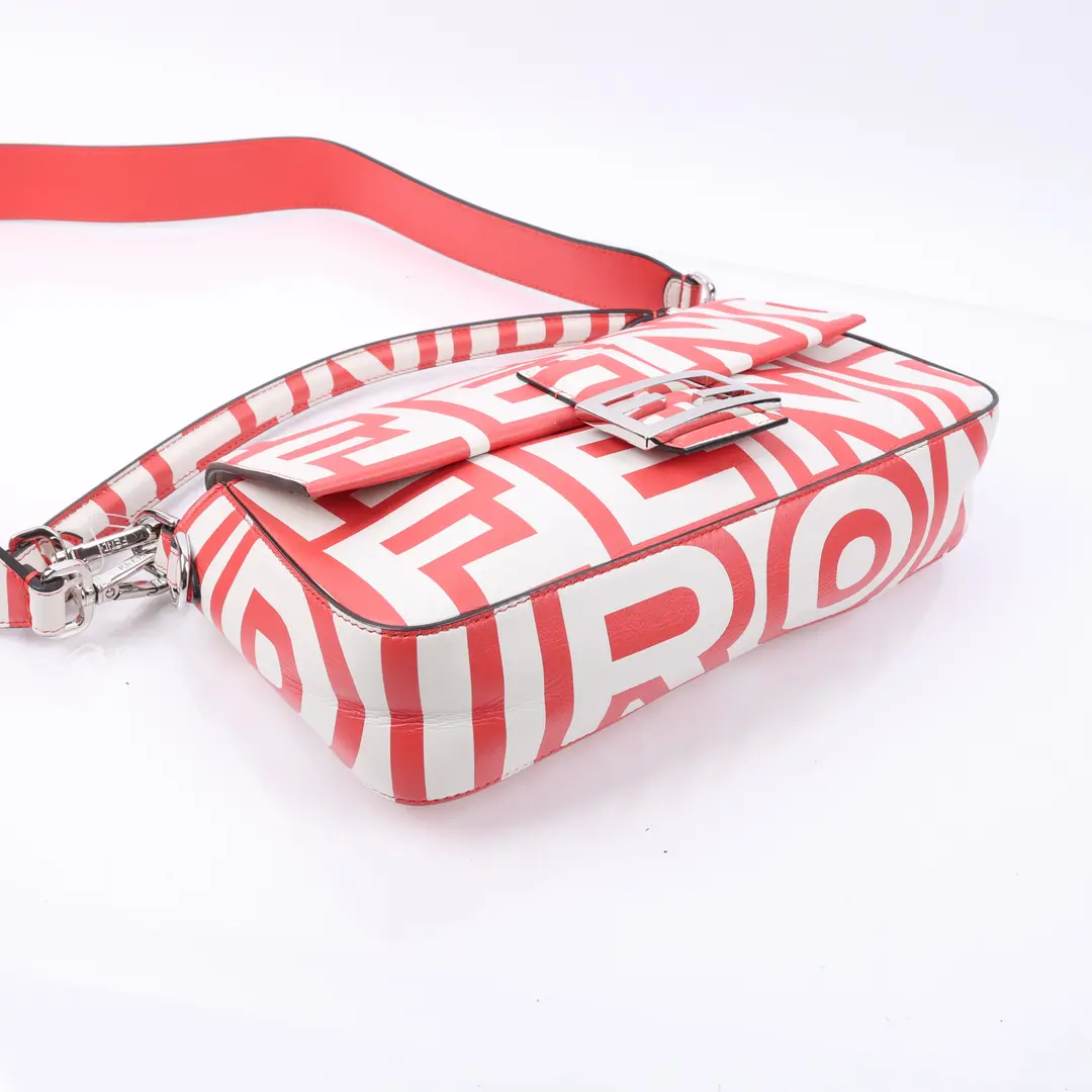 Fendi Marc Jacobs Baguette Red White Leather Shoulder Bag