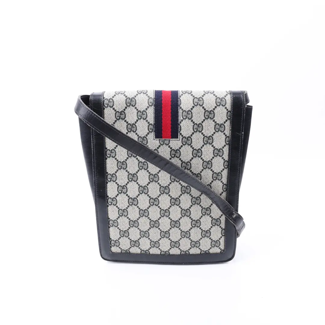 Gucci Vintage Sherry Line Blue GG Canvas Shoulder Bag