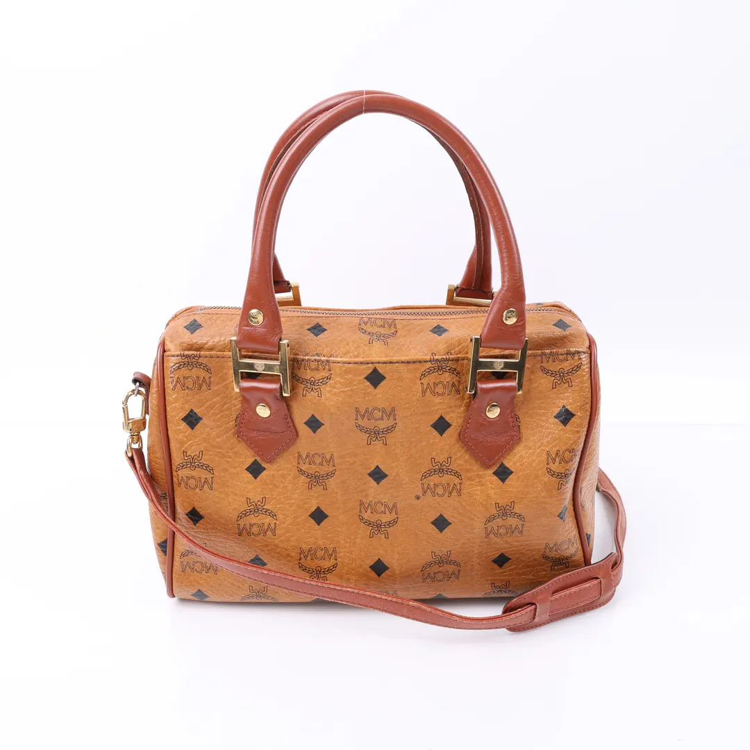 MCM Boston Bag Brown Visetos Canvas Shoulder Bag