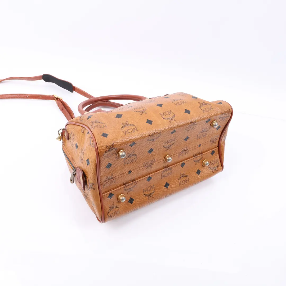 MCM Boston Bag Brown Visetos Canvas Shoulder Bag