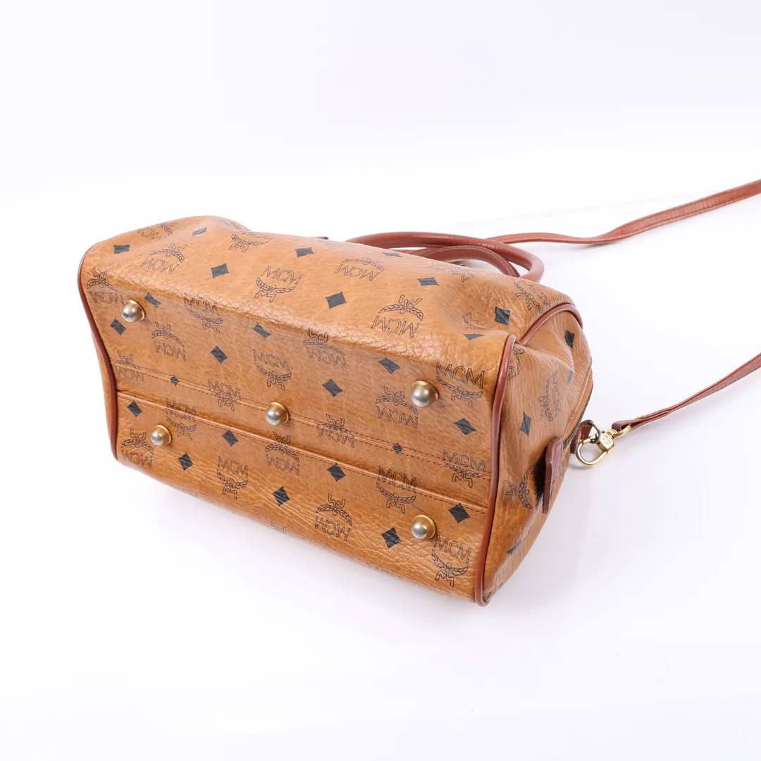 MCM Boston Bag Brown Visetos Canvas Shoulder Bag