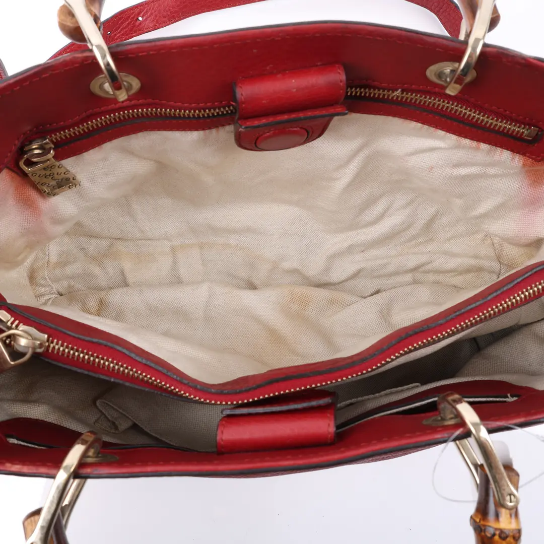 Gucci Bamboo Shopper Red Leather Shoulder Bag