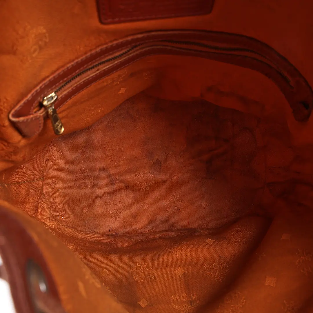 MCM Visetos Drawstring Brown Canvas Bucket Bag