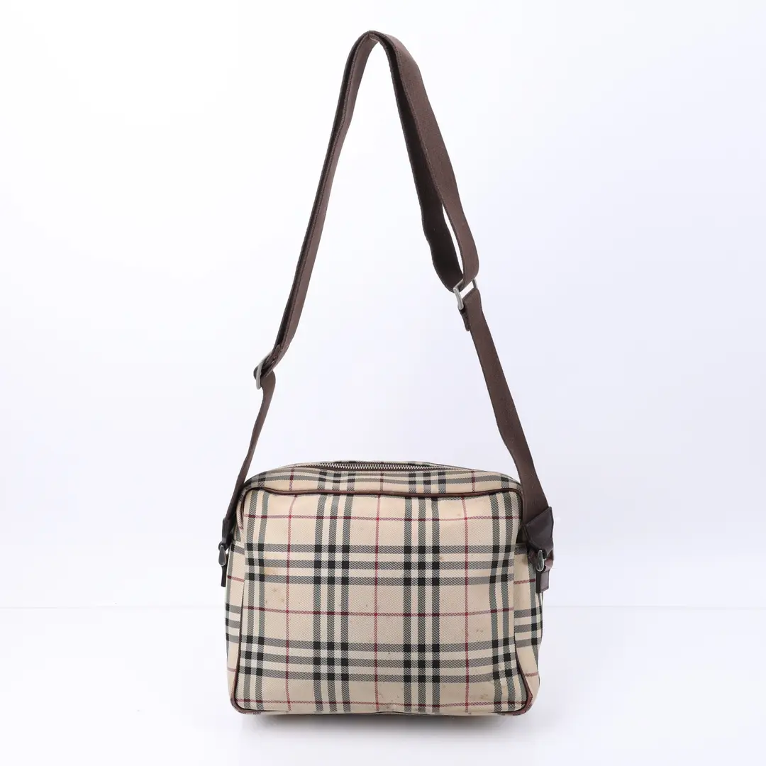 Burberry Haymarket Check Beige Canvas Shoulder Bag