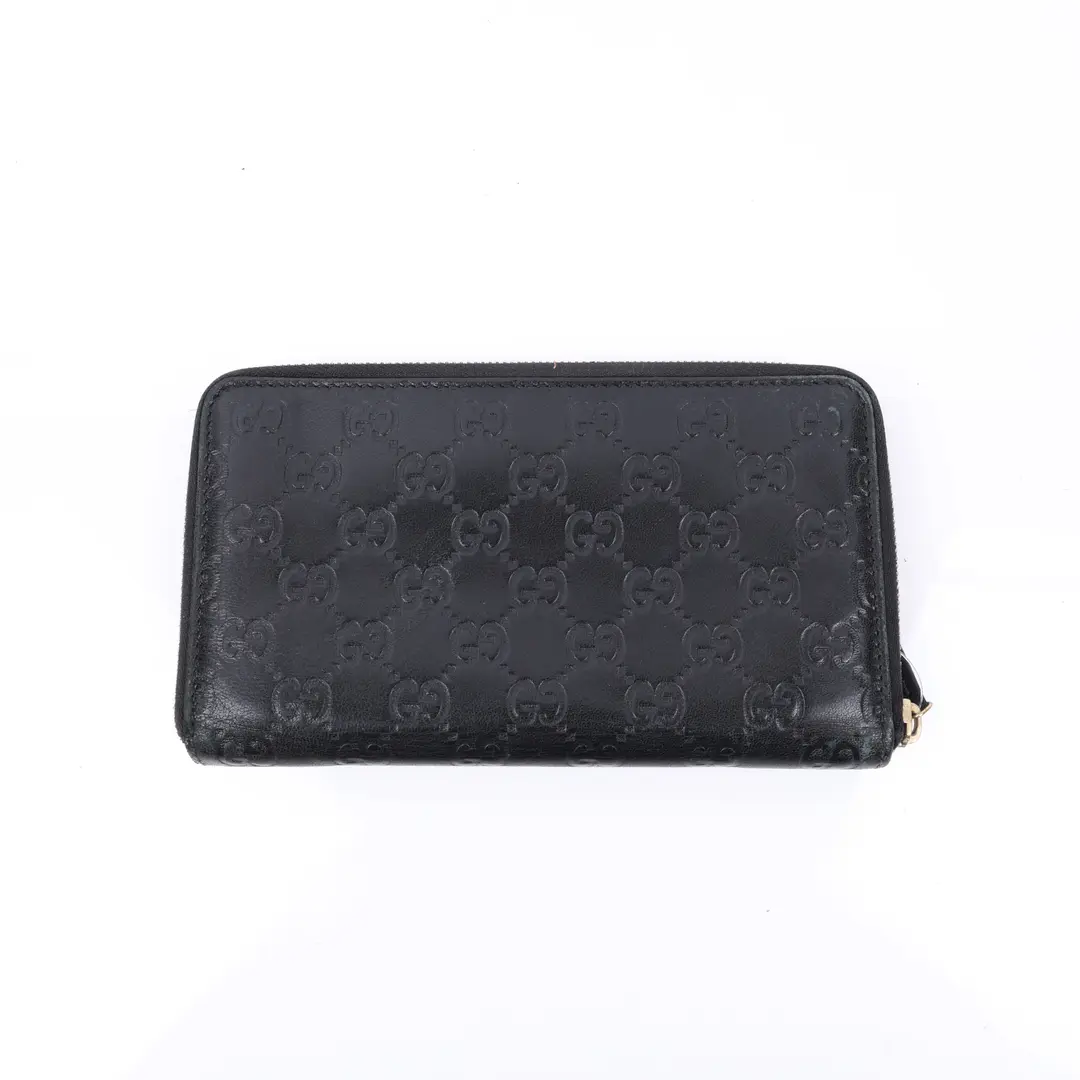 Gucci Guccissima Black Leather Zip Around Wallet