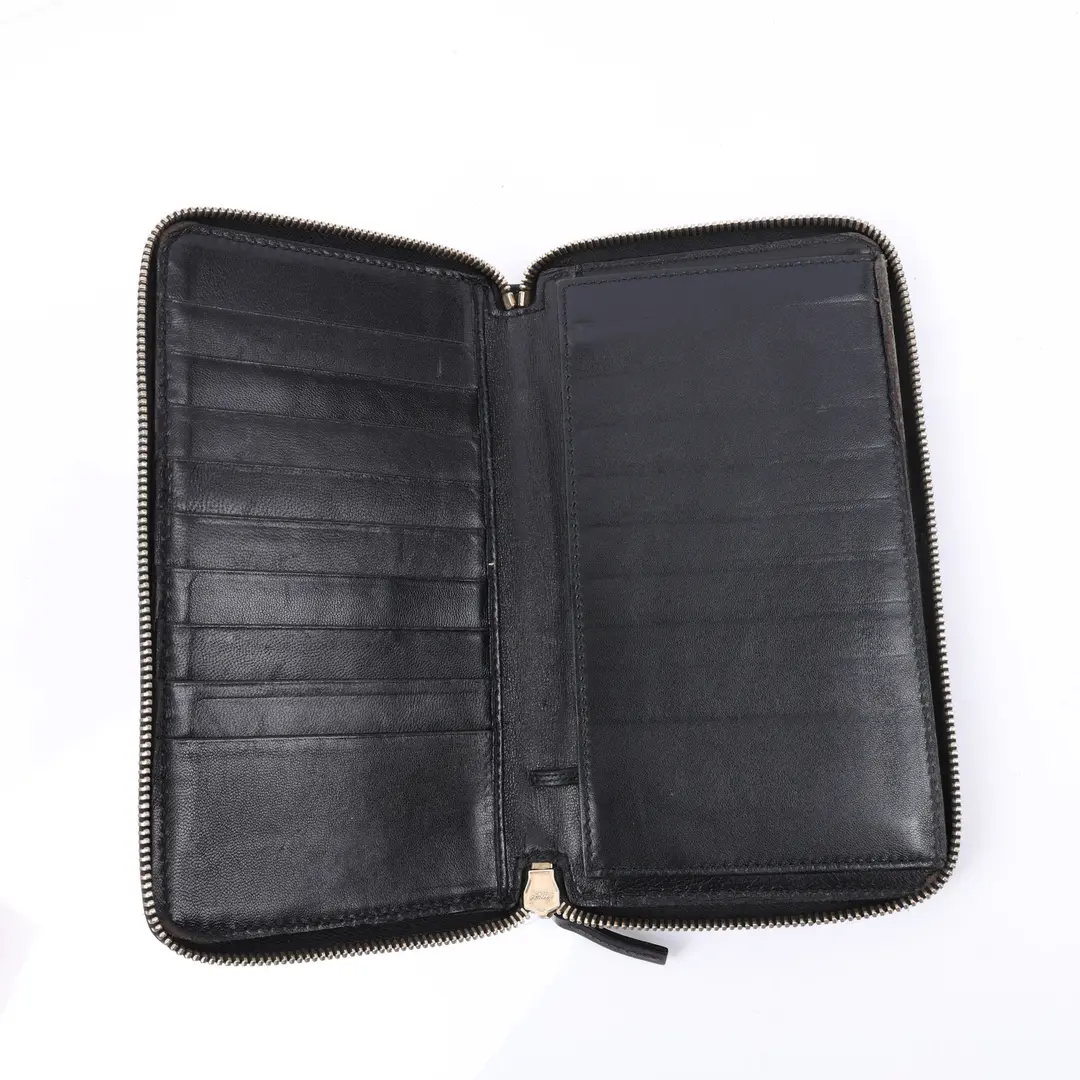 Gucci Guccissima Black Leather Zip Around Wallet