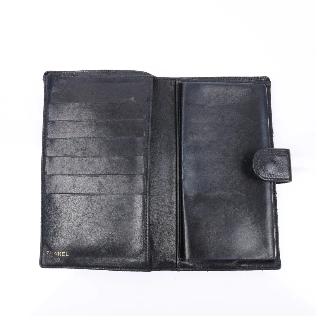 Chanel CC Timeless Black Caviar Leather French Wallet