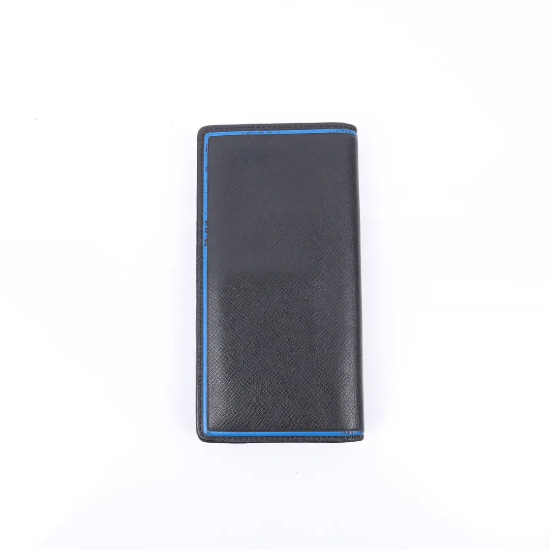 Louis Vuitton Brazza Black Blue Taiga Leather Wallet
