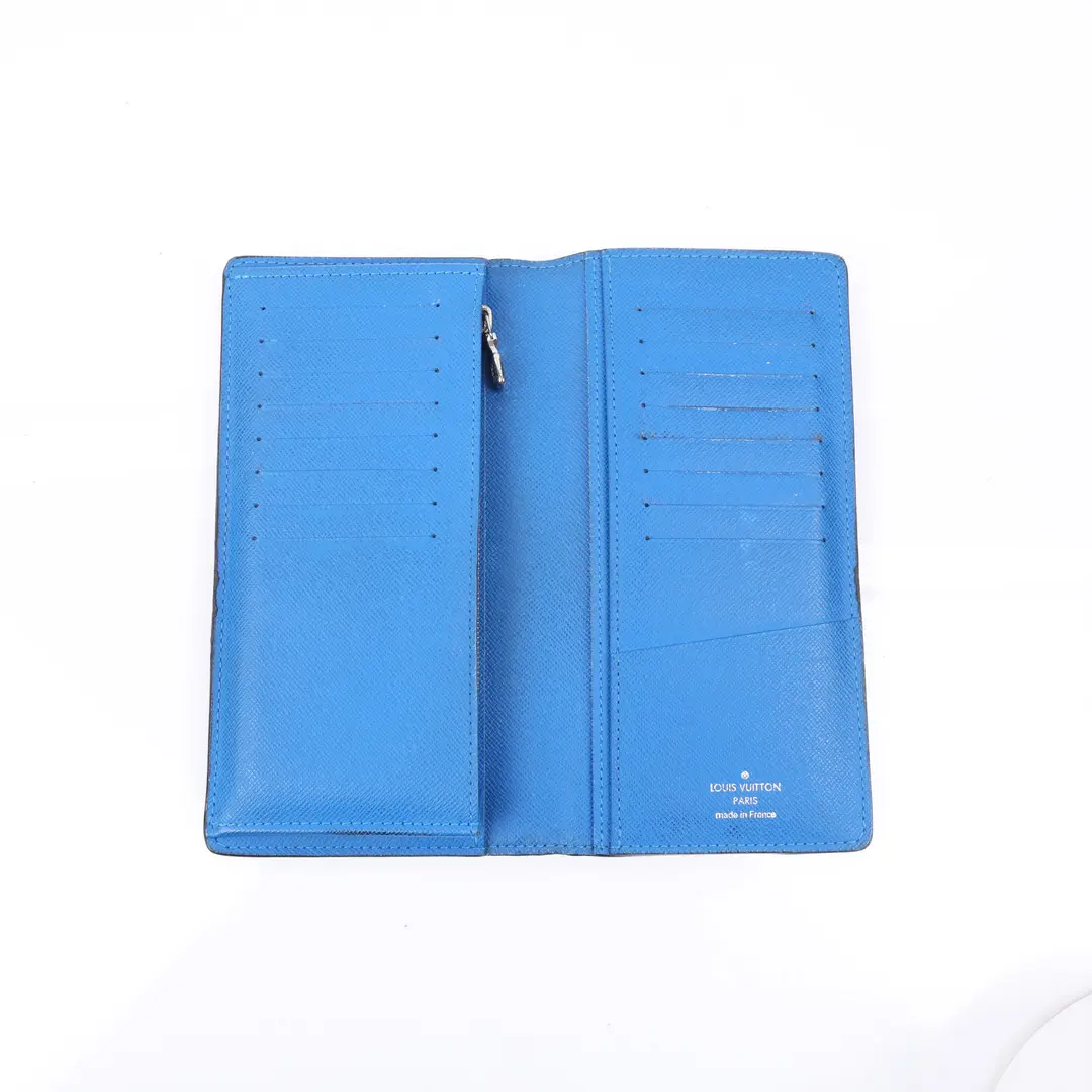 Louis Vuitton Brazza Black Blue Taiga Leather Wallet