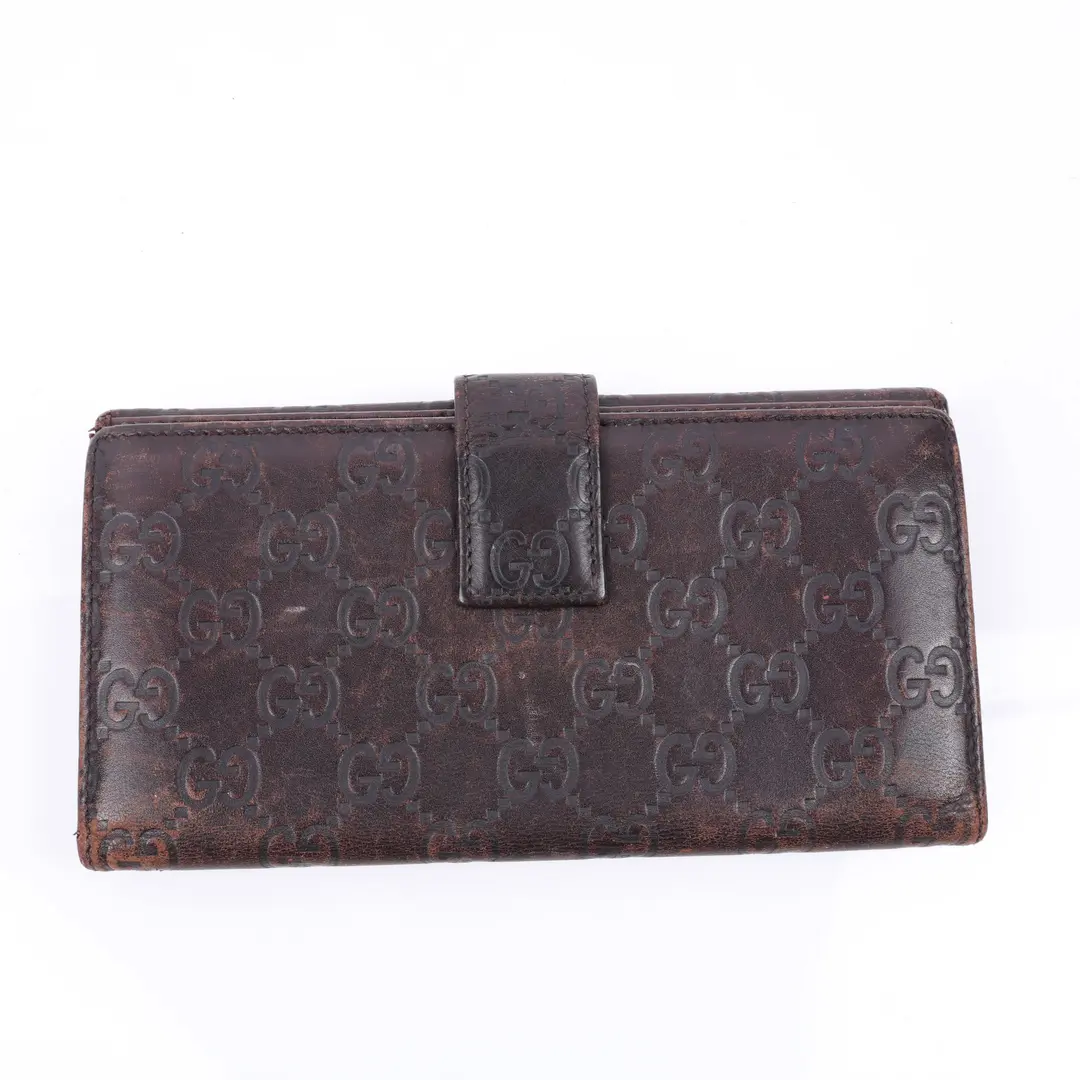 Gucci Guccissima Metal Bar Brown Leather Wallet