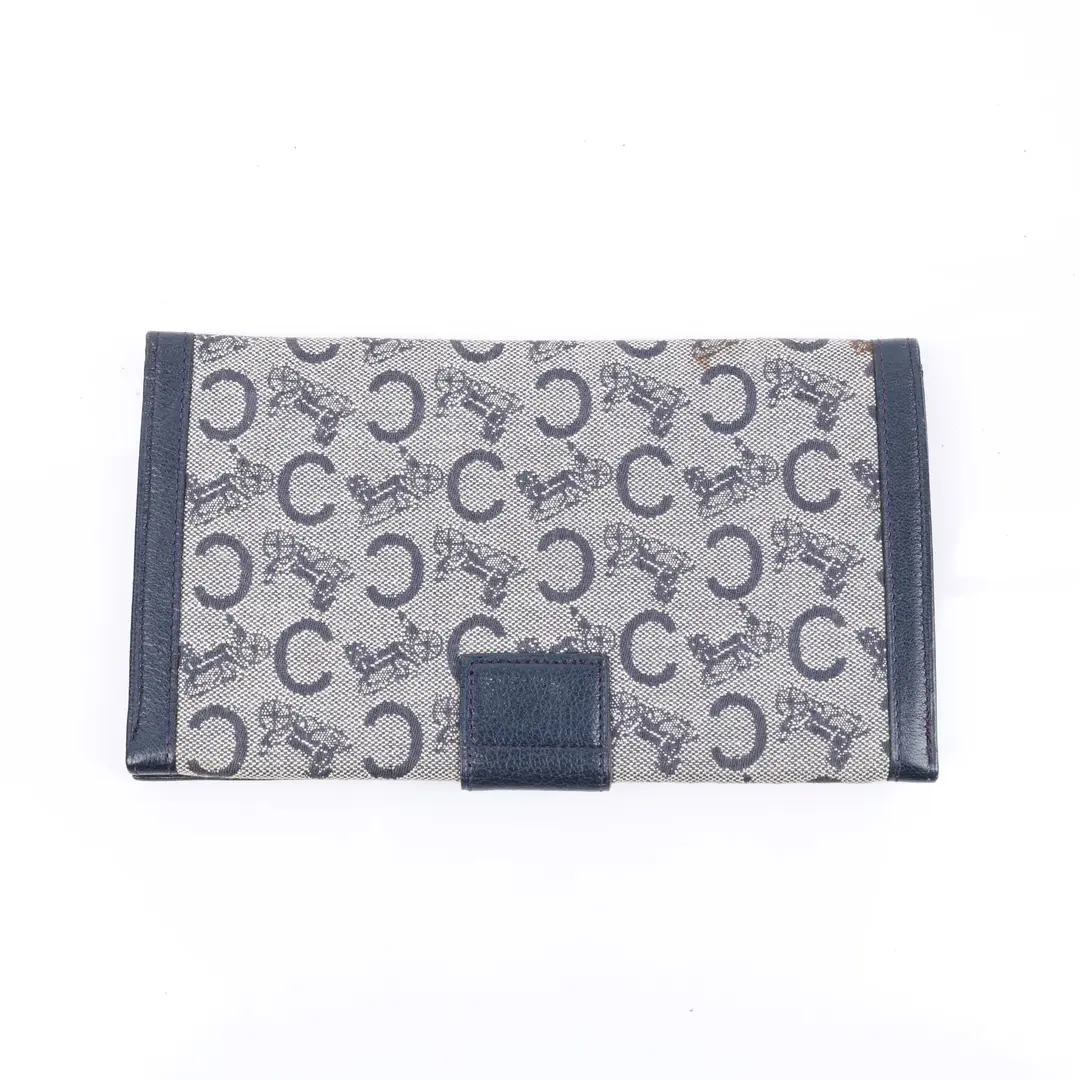 Celine Vintage C Sulky Blue Canvas Long Wallet