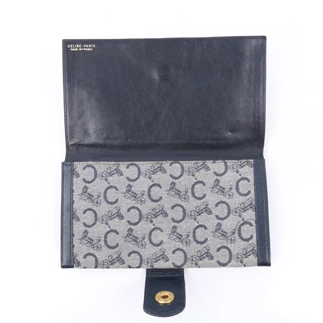 Celine Vintage C Sulky Blue Canvas Long Wallet