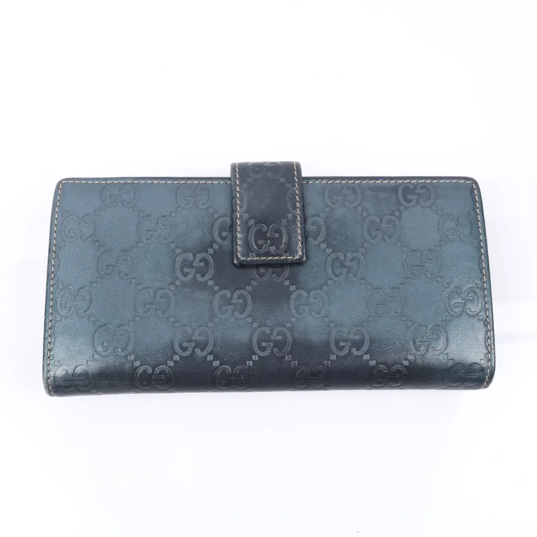 Gucci Guccissima Metal Bar Blue Leather Wallet