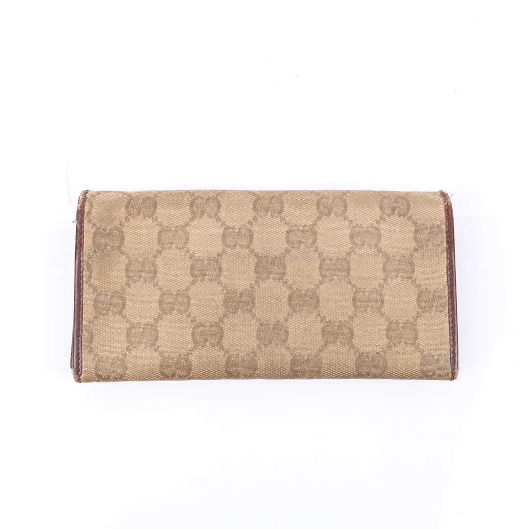 Gucci GG Canvas Brown Leather Long Wallet