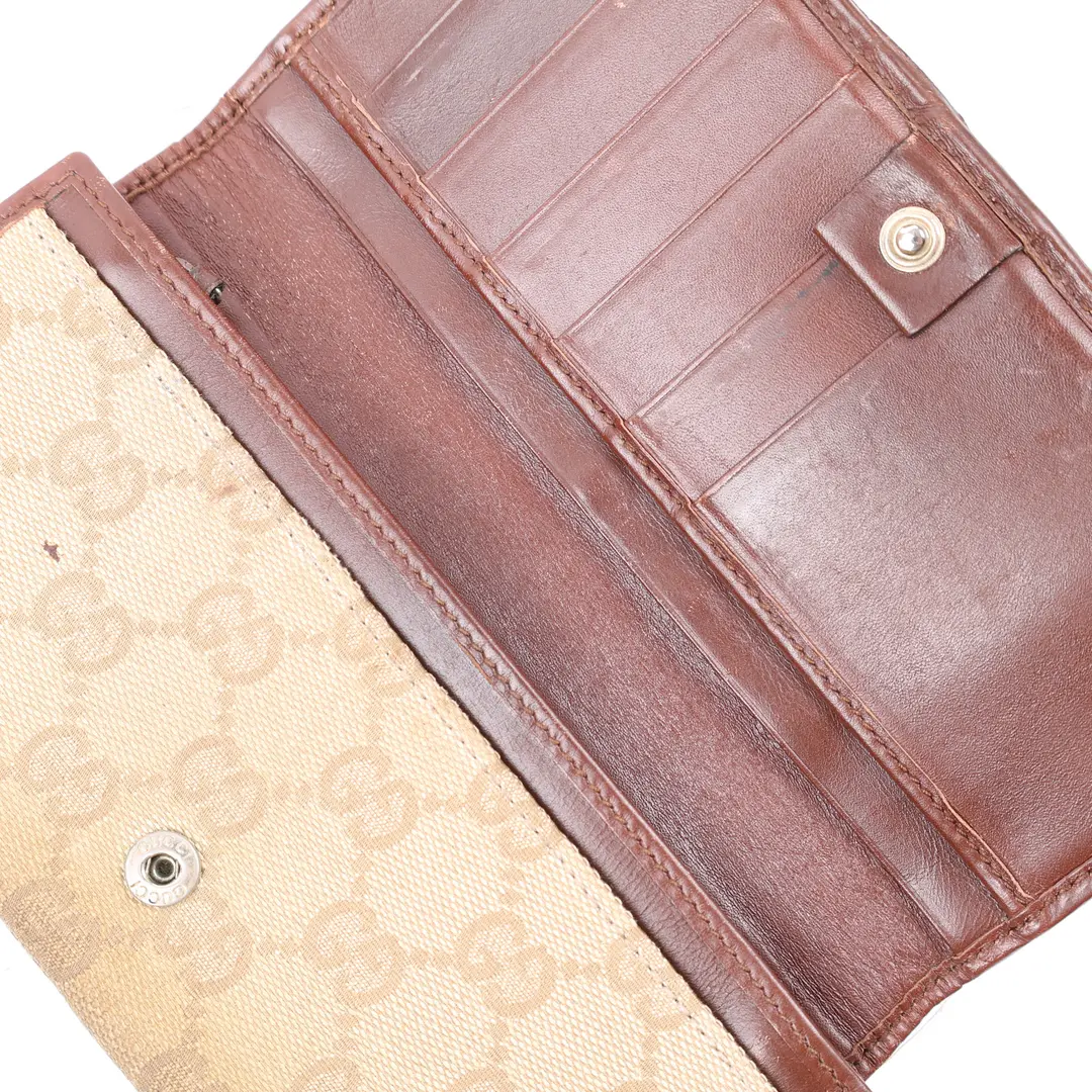 Gucci GG Canvas Brown Leather Long Wallet